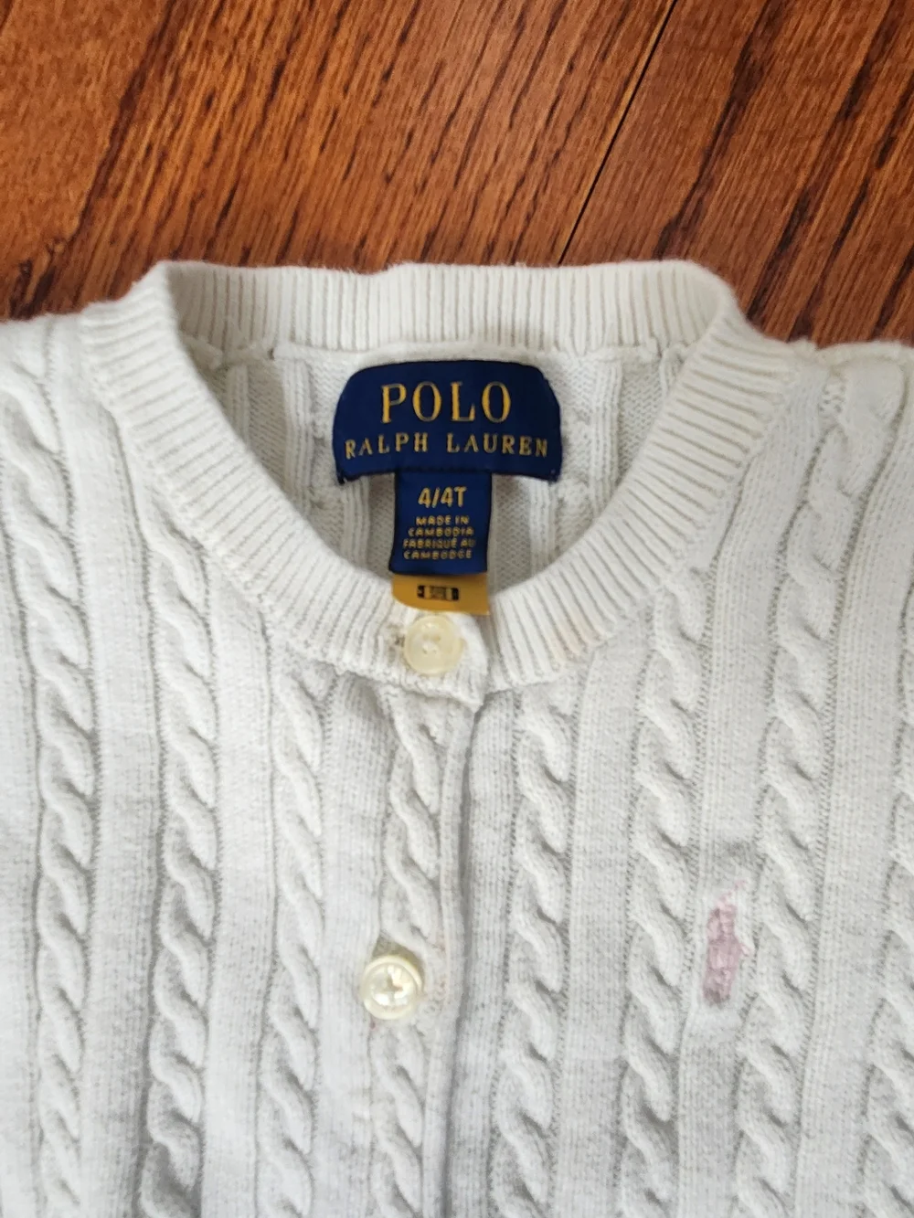 Ralph Lauren Cream Cable-Knit Cardigan with Pink Corduroy Pants - Kids